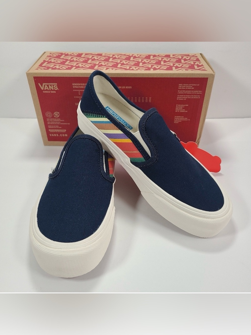 Vans Slip-On Sf Retro Stripes Dress Blues Sneakers Casual Skate Shoes Women 5